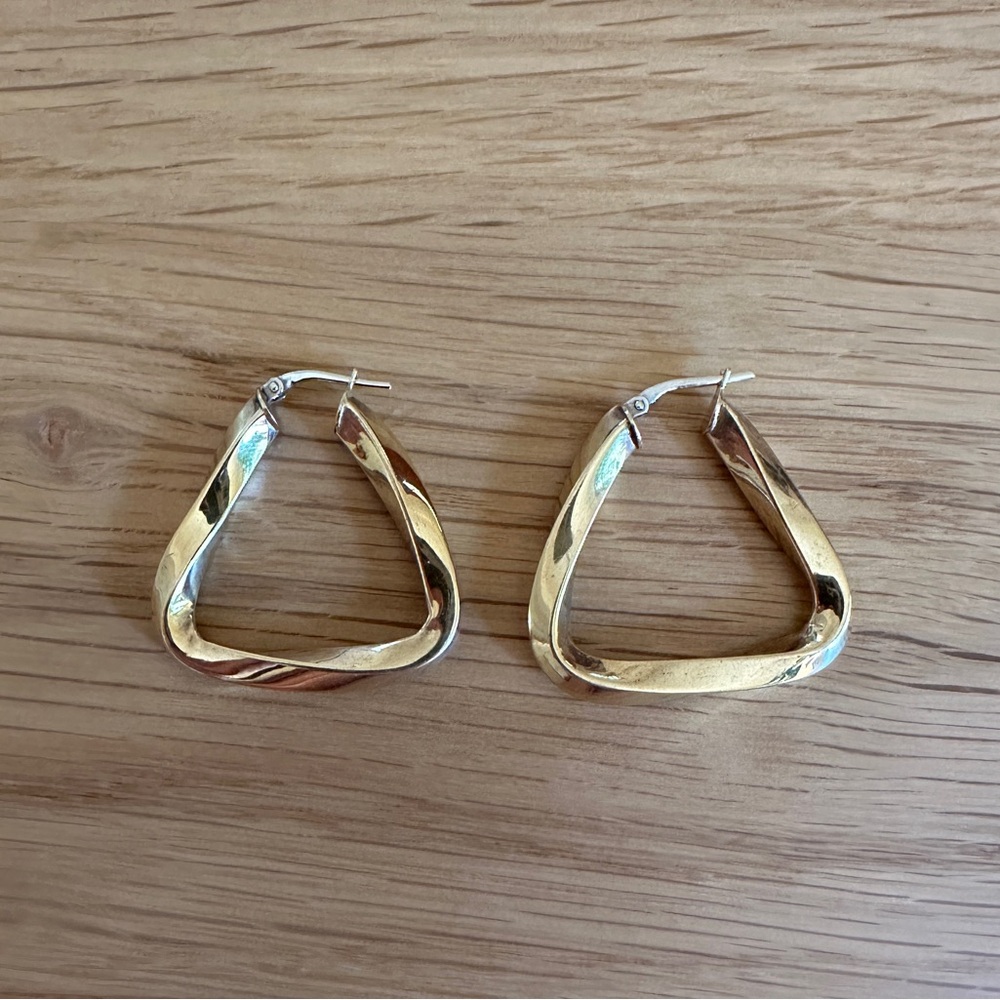 Awe Inspired 14K yellow gold vermeil twisted triangle hoop earrings, sold out